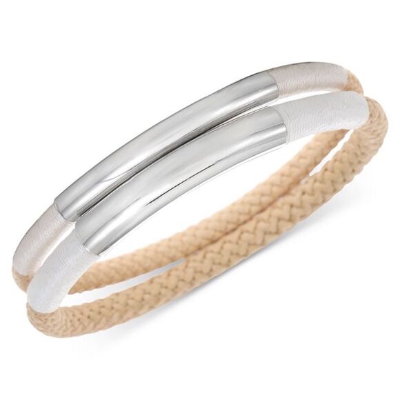 Alfani Silver-Tone 2 Piece Set Curved Bar & Braided Rope Bangle Bracelets New - Picture 1 of 4